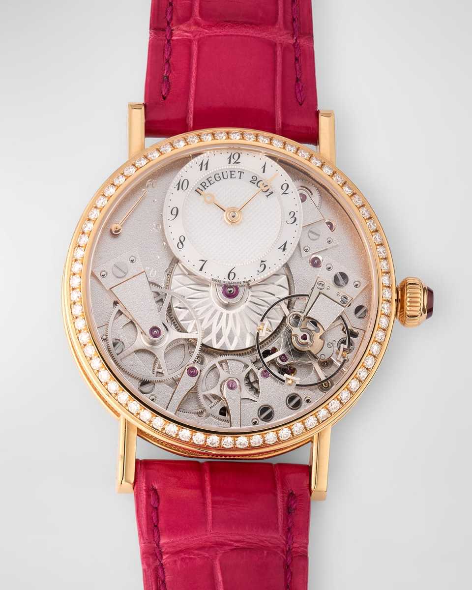 Tradition 18K Rose Gold Diamond Watch with Alligator Strap